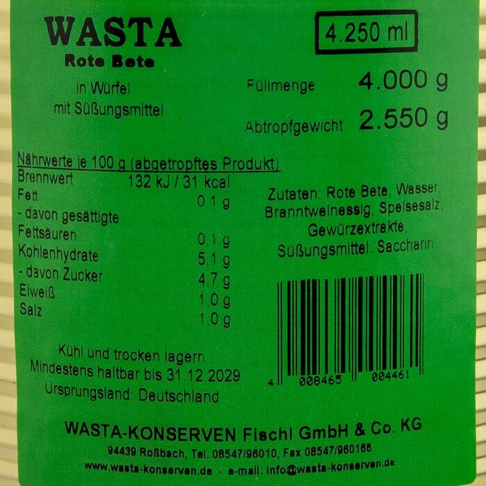 Rote Bete Würfel in Dose 5L von WASTA