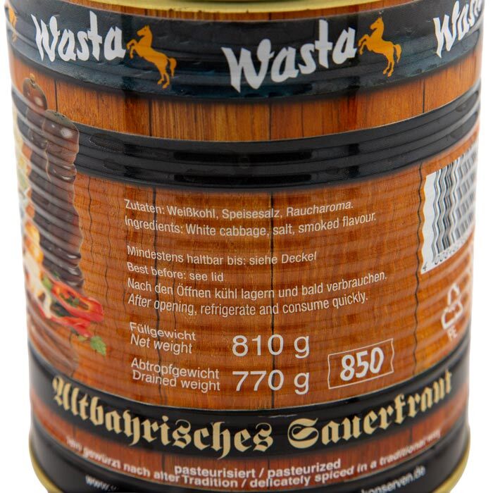 Altbayrisches Sauerkraut in Dose 850ml von WASTA (MHD 31.12.2026)